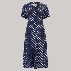 1940's Inspired Seamstress of Bloomsbury Navy Polka Dolores Dress